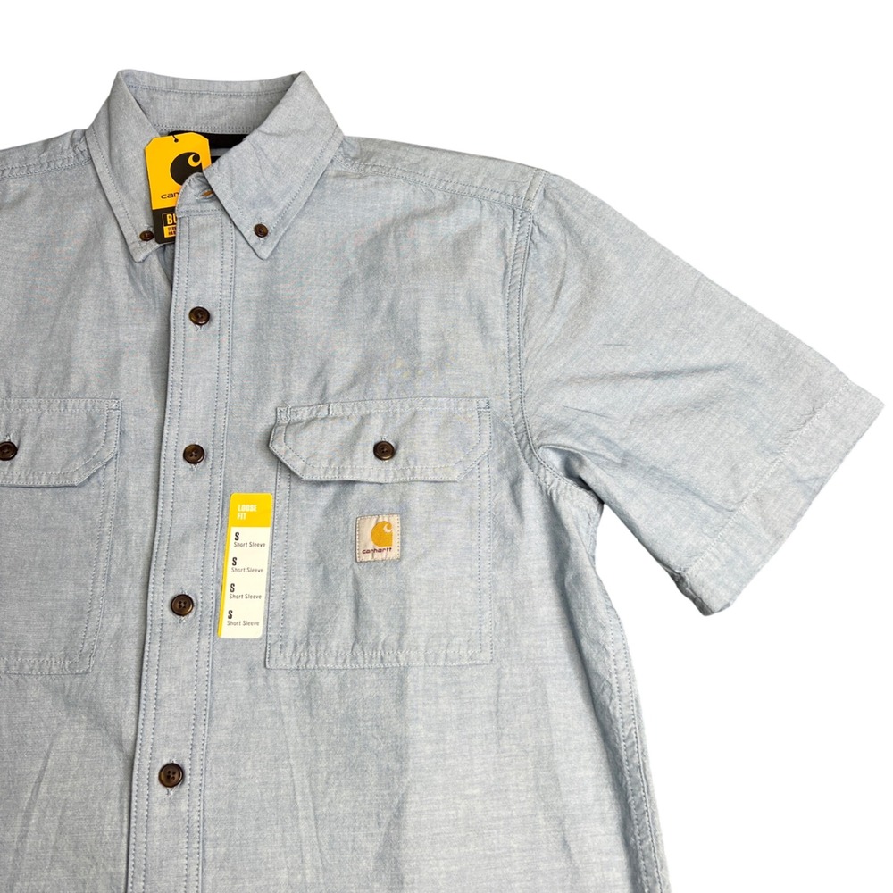 Carhartt Mens Loose Fit Midweight Chambray Short Sleeve Shirt Blue S TW4369-M